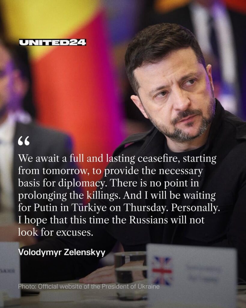 Zelenskyy：停戦は明日開始する必要があります。プーチンは木曜日にTürkiyeで予想されます。もう言い訳はありません