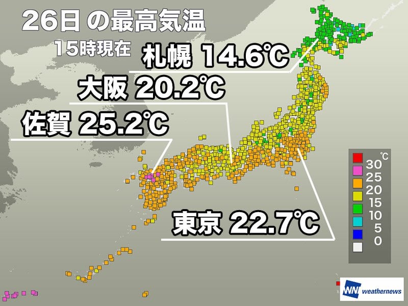 全国的に雲が多く暑さは控えめ 明日は九州や北海道で気温上昇