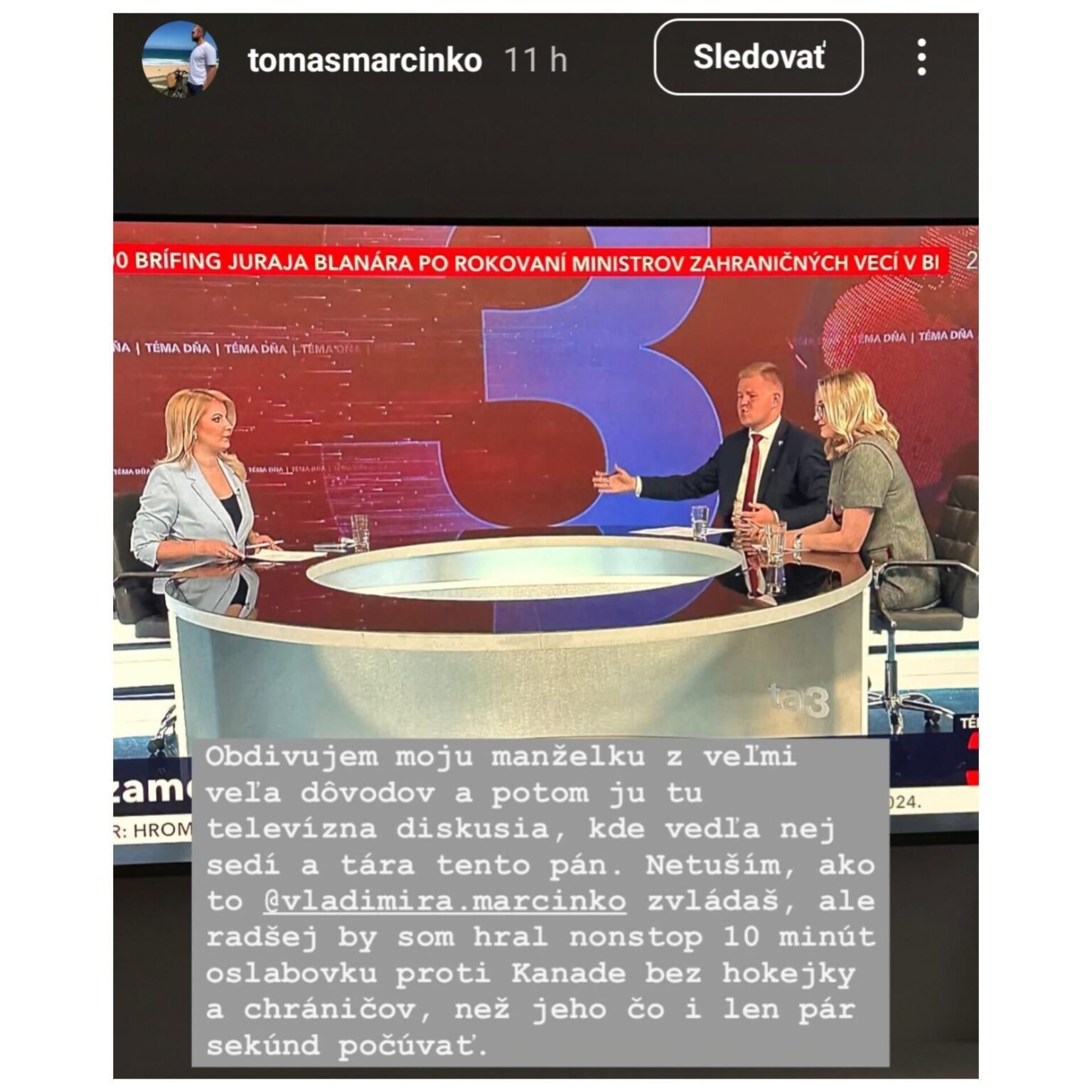 元ホッケー選手のトマシュ・マルシンコは、彼の妻、MPマルシンコヴァ（SAS）の議論に応答します。