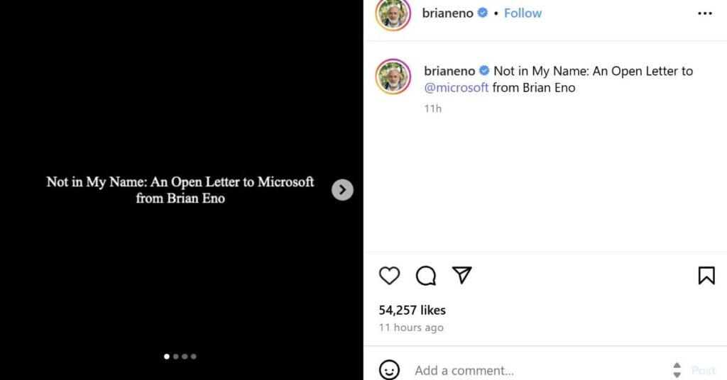 「Windows 95」の起動音作曲のブライアン・イーノ、イスラエル支援のMicrosoftを非難
