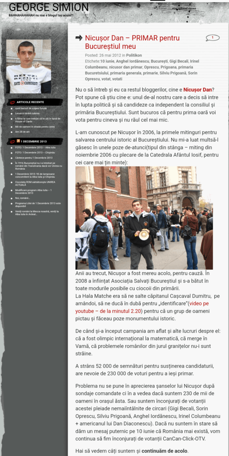 2012年のNicușor DanについてのGeorge Simion