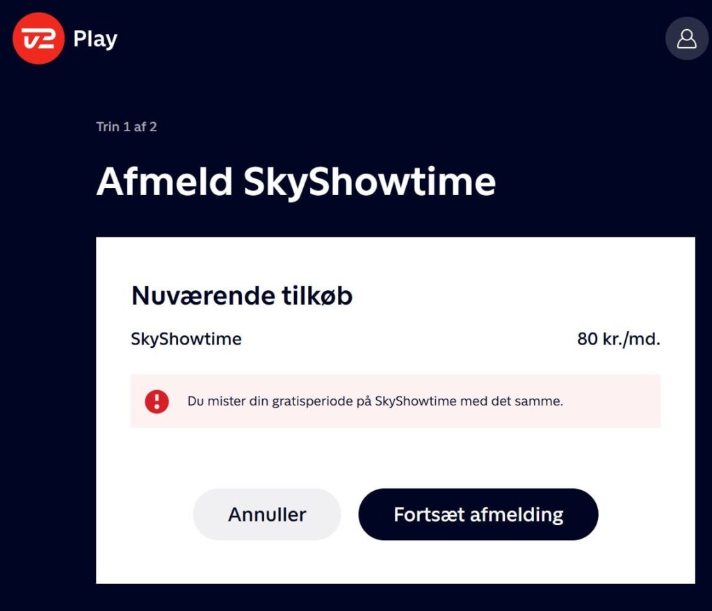 unsubscribeは、トライアルの終わりではなく、TV2の追加サービスSkyShowTimeに即座に瞬時に行われます
