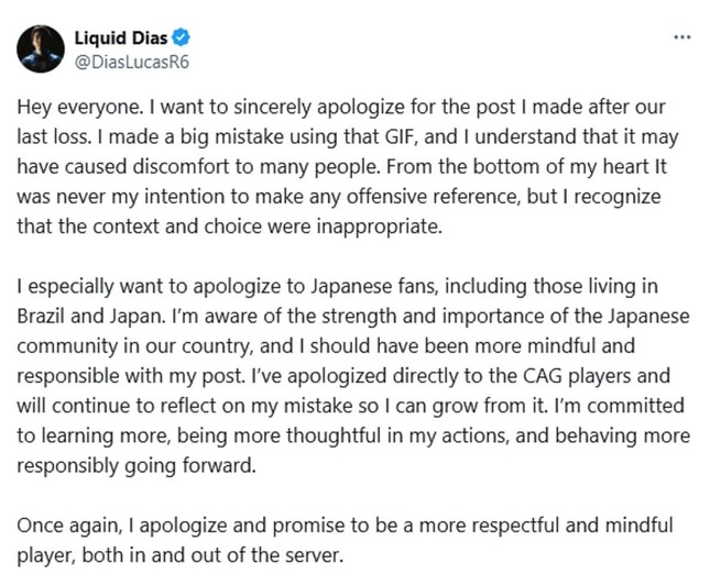 ディアス選手がXで投稿を謝罪