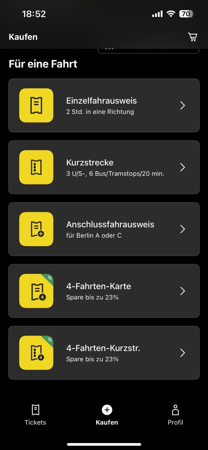 4-Fahrten-Karteは、4つの個々のAinzelfahrausweiseを購入することと本質的に同じです（ゾーンAB内の1つの方向で2時間有効）が安いですか？