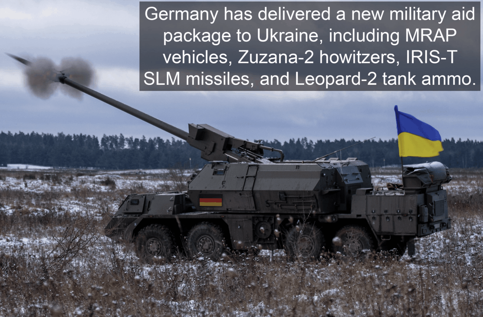 ドイツは、MRAP車両、Zuzana-2howitzers、Iris-T SLMミサイル、Leopard-2タンク弾薬など、ウクライナに新しい軍事援助パッケージを提供しました。この援助には、ドローン、地雷除去車両、レーダーシステム、ウクライナの防衛軍向けの追加機器も含まれます。