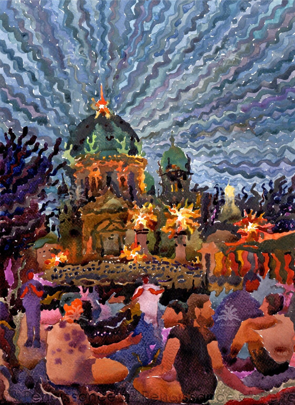 夜のベルリン大聖堂、37 x 27 cm、水彩、2025