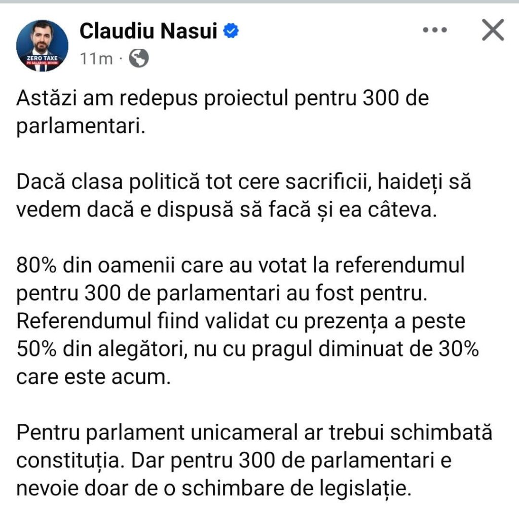 Claudiu Nasui-「今日、私は300議員のプロジェクトを廃止しました」