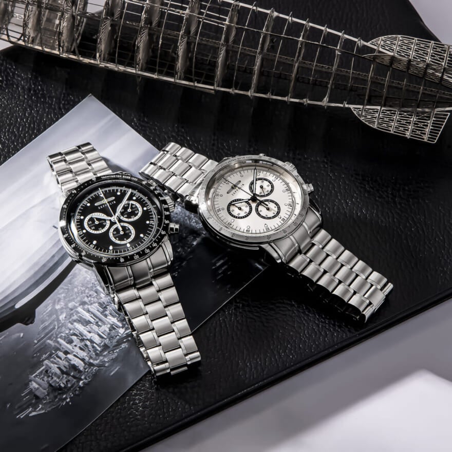 ドイツ時計「ツェッペリン」100周年記念シリーズの日本限定クロノグラフ　ブレスレットモデルのブラックとシルバー