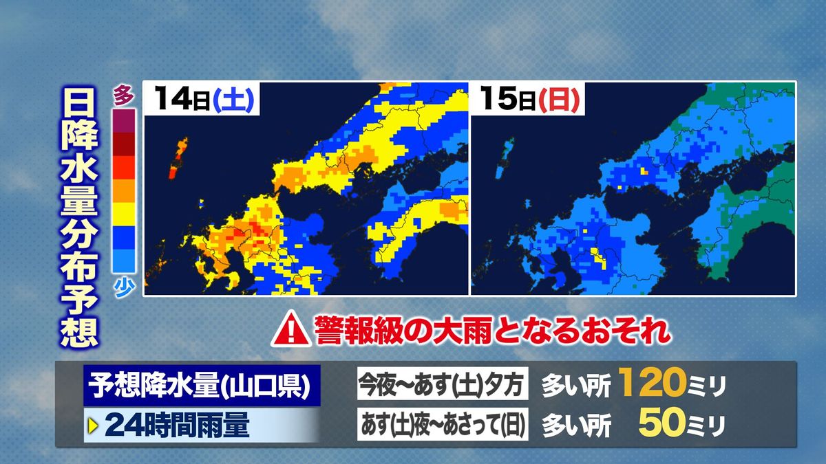 【山口天気 夕刊6/13】週末は警報級の大雨のおそれ 安全第一の行動を 来週は真夏の暑さに要注意の日々