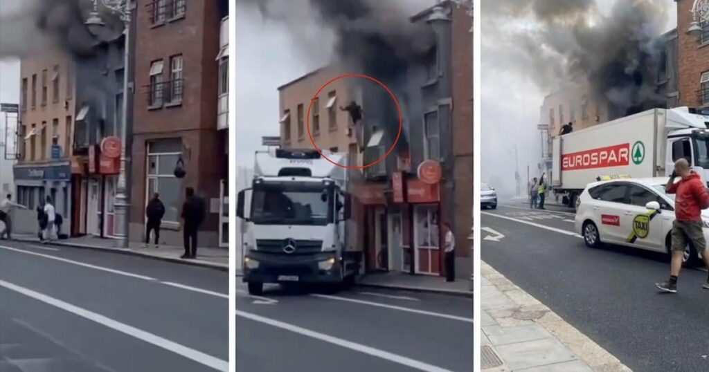 ローリードライバーは、窓の下に駐車することで、ダブリンの建物を燃やすことから男を救う