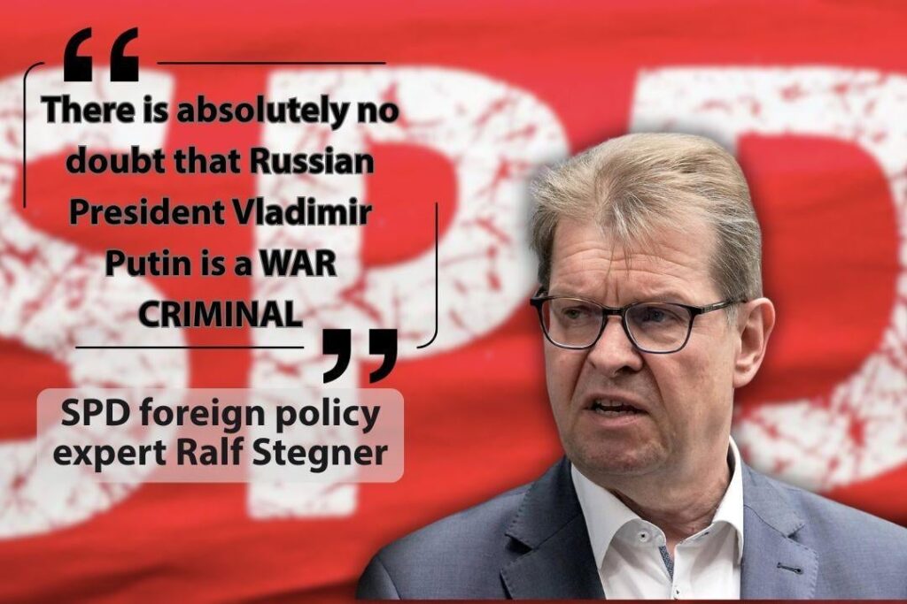 SPDのRalf Stegnerは、ロシアとの協議の呼びかけを支持しています。彼はウクライナの防衛を支持し、和解を拒否し、プーチン大統領を戦争犯罪者にラベル付けします。