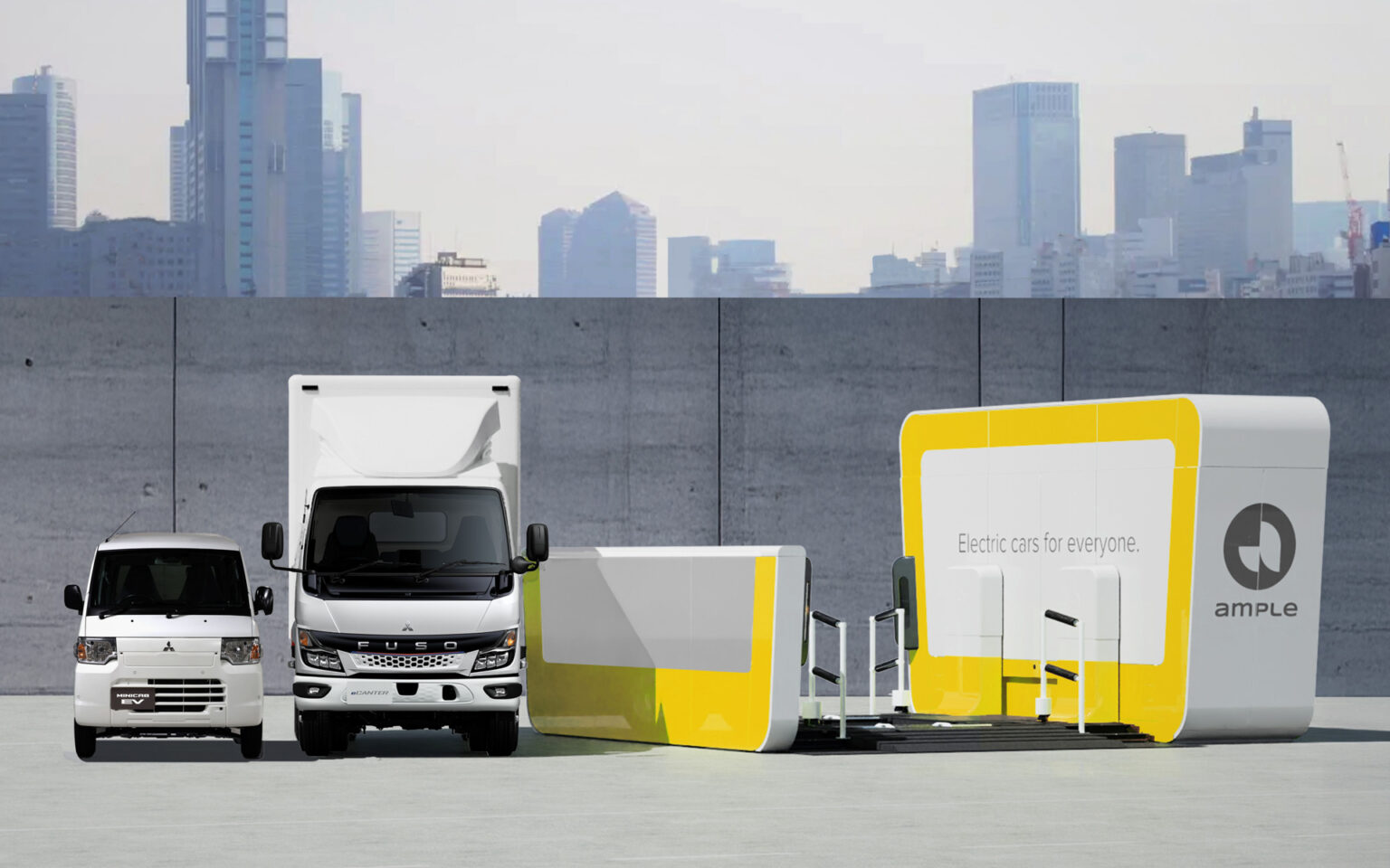 三菱ふそう、三菱自動車、Ample、ヤマト運輸の4社、東京都でバッテリ交換式EVの実証を実施 米Ampleのバッテリ交換ステーション14基を設置へ - Car Watch