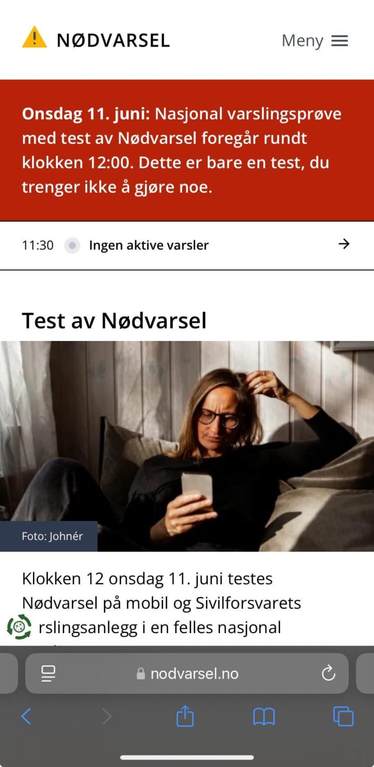 ノルウェーの緊急警報システムは本日12:00にテストされています