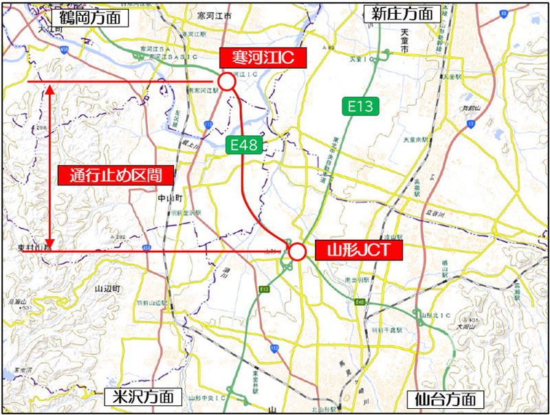 20250602yamagata - 山形道／山形JCT～寒河江IC（上下線）を夜間通行止め、6月26日から