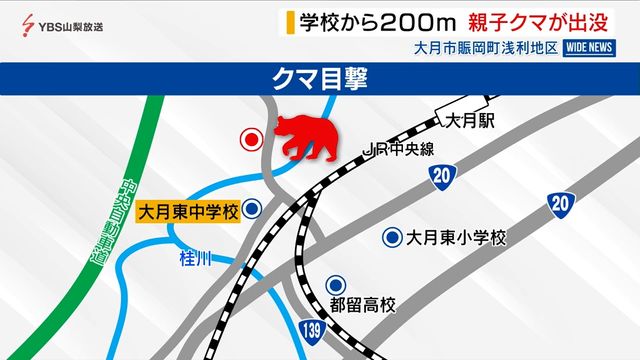 生徒の登校直後…クマ3頭出没 中学校の近く 目撃情報相次ぎ警戒強化 山梨・大月市（YBS山梨放送） - Yahoo!ニュース
