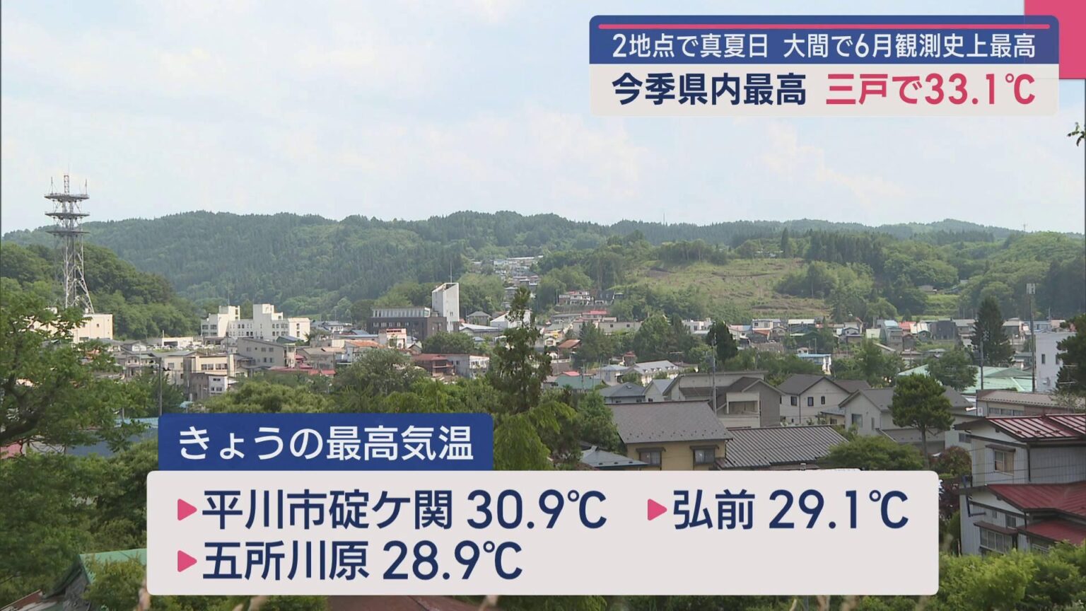 三戸で33.1℃ 青森県内2地点で真夏日 大間で6月観測史上最高（ABA青森朝日放送） - Yahoo!ニュース - Yahoo!ニュース