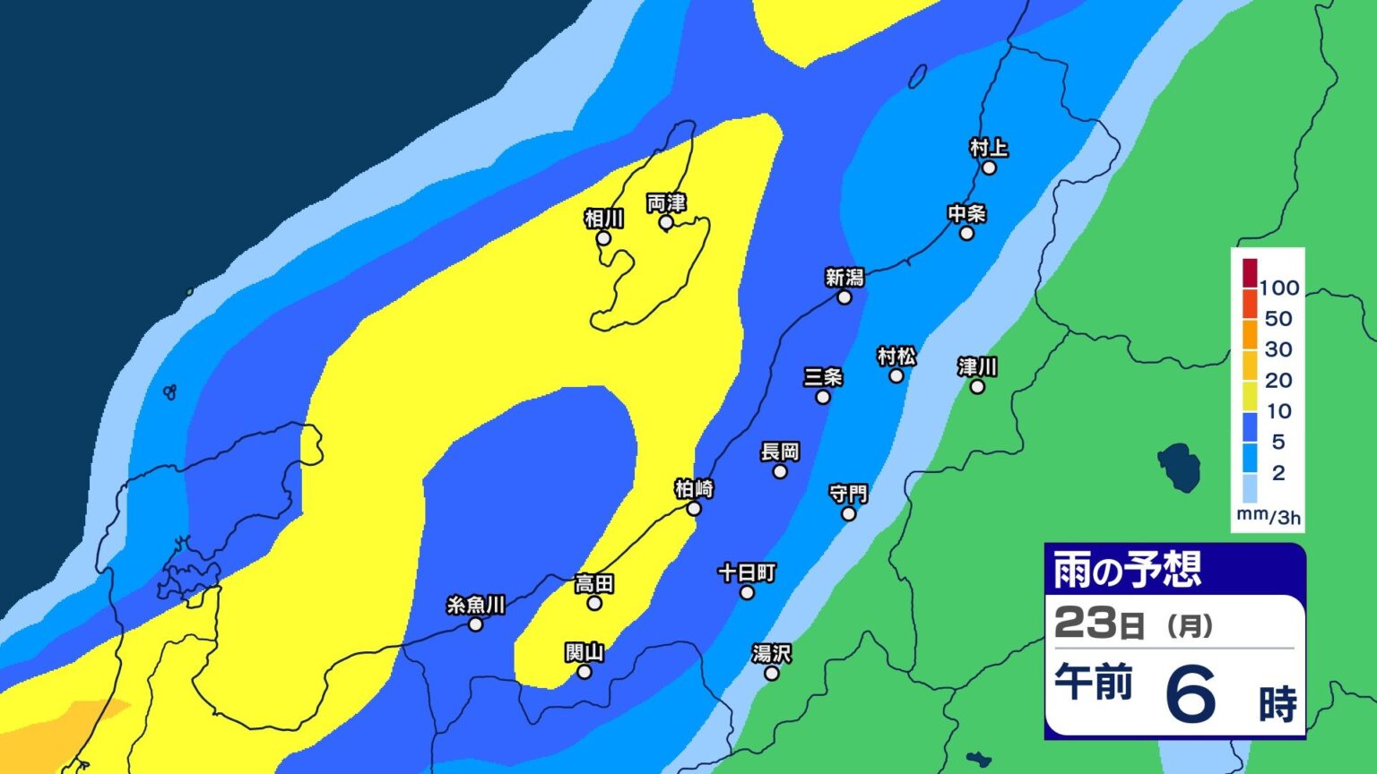前線が22〜23日にかけて北陸地方を南下 新潟県内では雷を伴った激しい雨が降る所がある見込み “警報級の大雨”の恐れも【3時間ごとの雨シミュレーション・21日午後9時現在】（ＢＳＮ新潟放送） - Yahoo!ニュース - Yahoo!ニュース