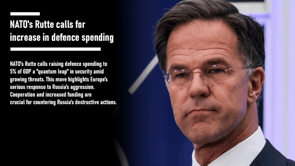 NATO事務局長のマーク・ラッテは、防衛支出の増加がGDPの5％への増加を欧州のセキュリティ戦略における「量子跳躍」として説明していると説明しています。この大胆なイニシアチブは、特にロシアの継続的な攻撃に起因する、脅威のエスカレートに対する決定的で緊急の対応を反映しています。