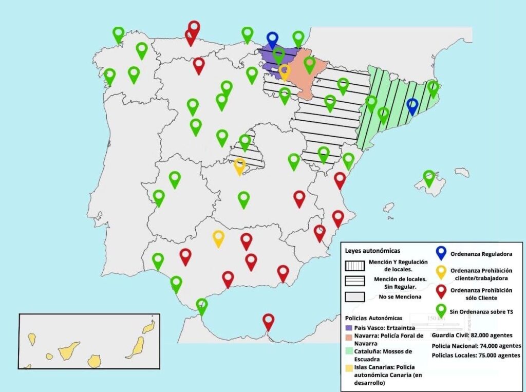 スペインの売春の法的地図