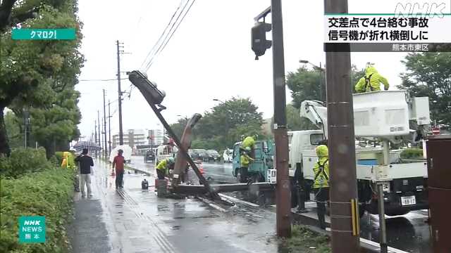 熊本市東区で車４台が絡む事故 １人搬送 信号機の柱横倒し - nhk.or.jp