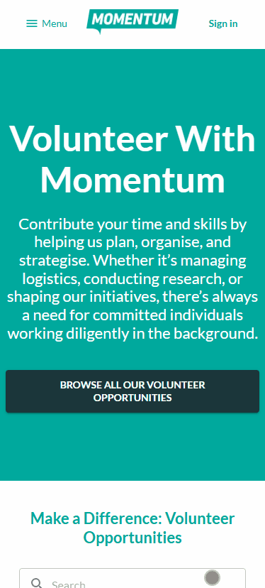 Momentumは、草の根のエネルギーを行動に変えるためにボランティアの機会のウェブサイトを立ち上げます