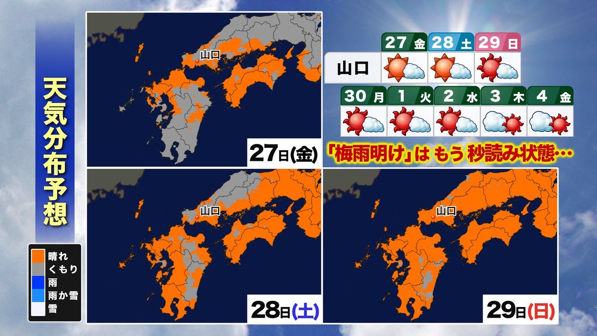 【山口天気 夕刊6/26】夏空さらに拡大…異例の早さの「梅雨明け」間近　入念な暑さ対策＆水を大切に