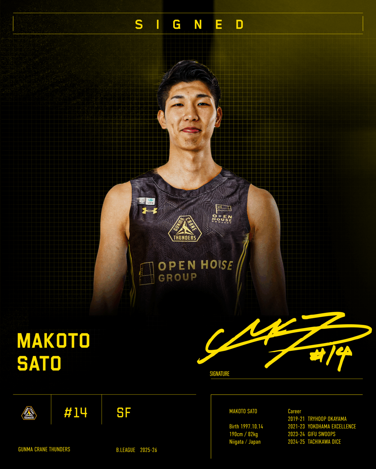 佐藤誠人 選手 2025-26シーズン 選手契約(新規)合意のお知らせ | 群馬クレインサンダーズ