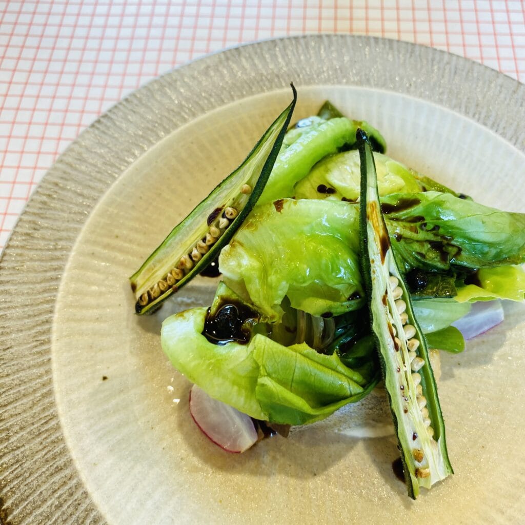 燻製シマアジと焼き野菜　山椒醤油