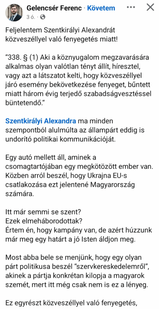 彼らはAlexandraSzentkirályiを報告しています