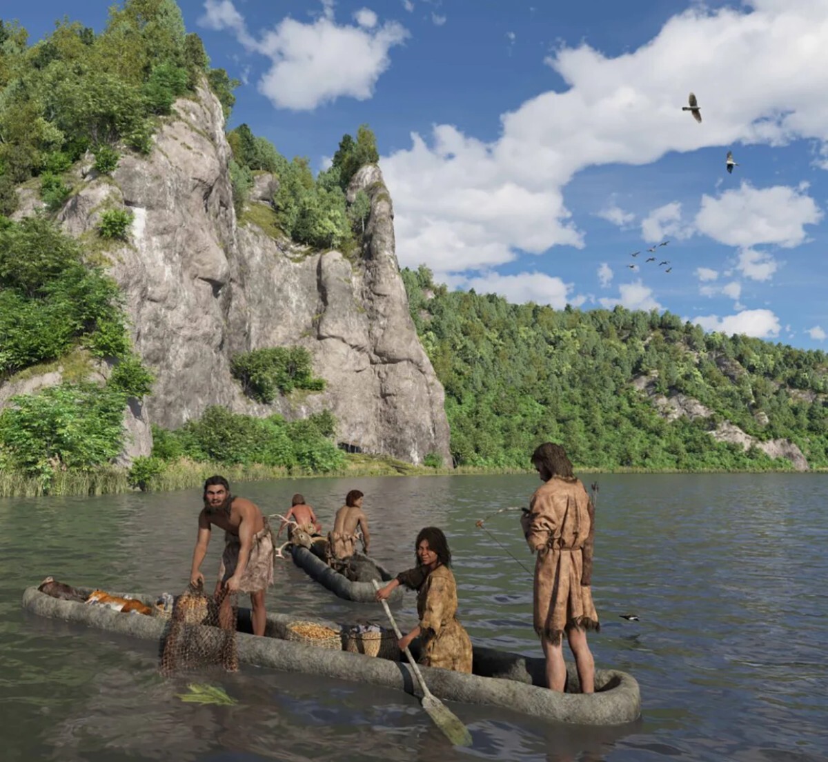 女性が属していたコミュニティーの日常生活の一場面を再現した想像図/Ulco Glimmerveen/Department of Archaeology