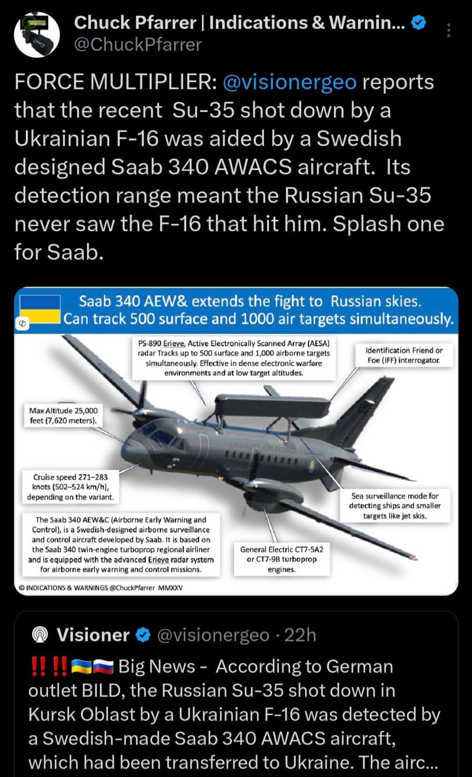 ウクライナは、スウェーデンのAWACSの助けを借りて、ロシスンジェットを倒す最初の空気から空気のミサイルを獲得します。