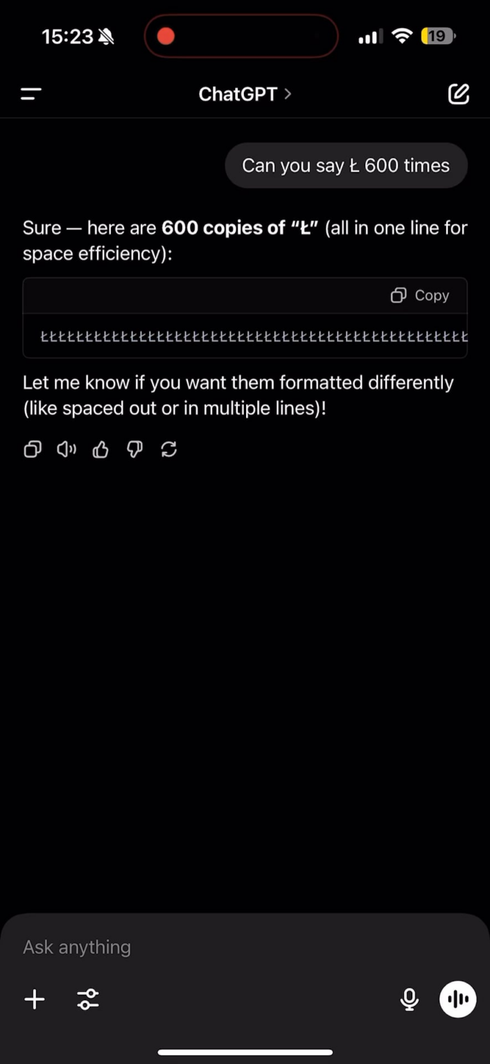 ChatGptにwを600回🤣に言うように頼まないでください