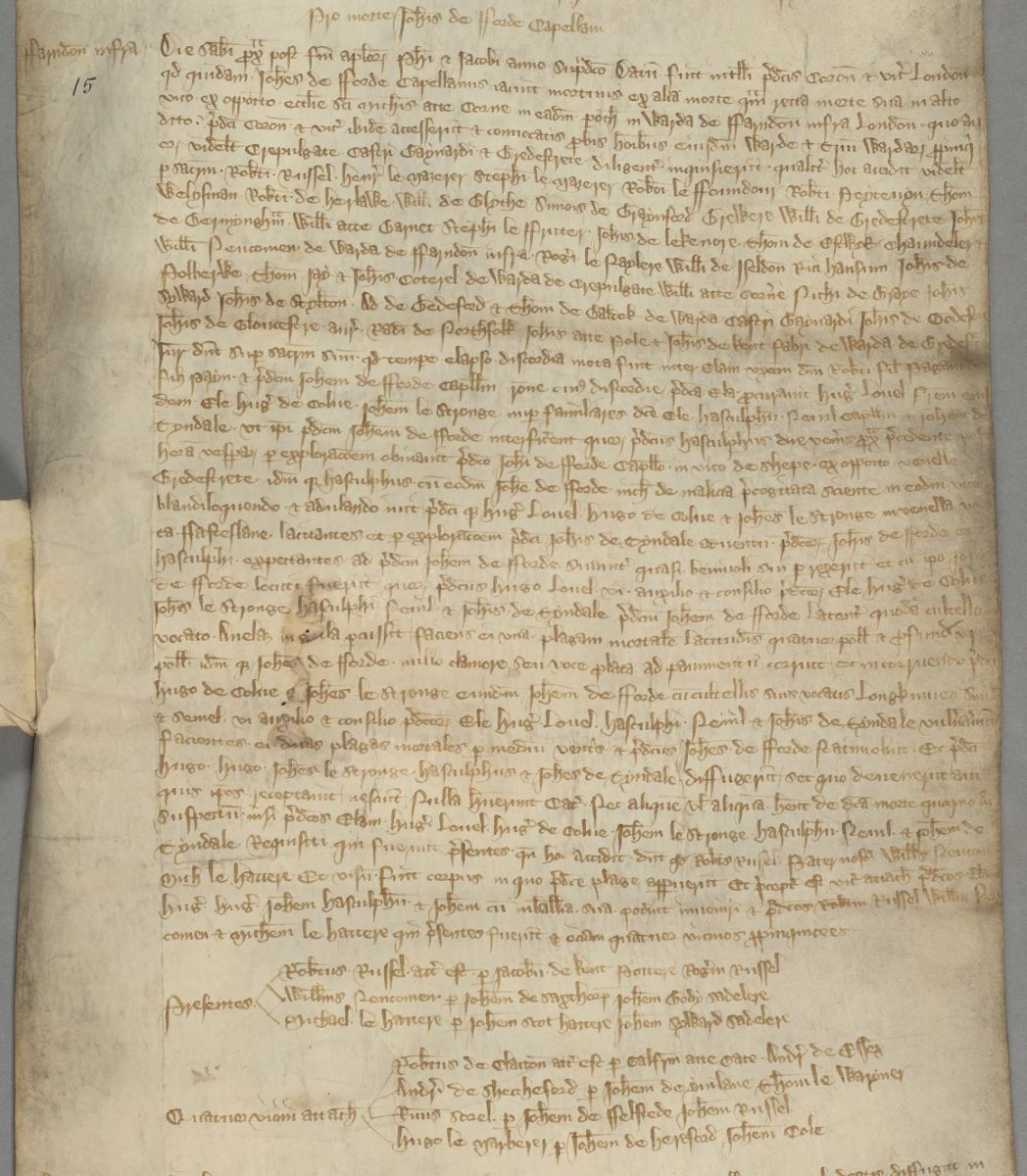 当時の検視官の記録を分析したところ、フィッツペインが自身の兄弟を含む男４人を説得し、フォードを殺害させたことが明らかになった/The London Archives/City of London Corporation