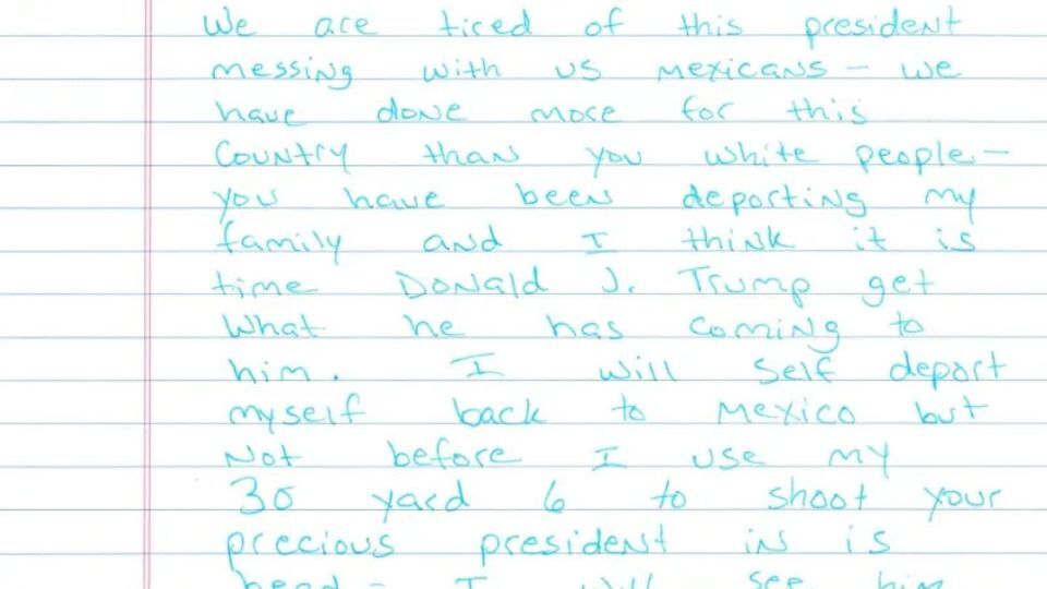 トランプ米大統領の暗殺を示唆する内容が記された手書きの手紙/From the US Department of Homeland Security