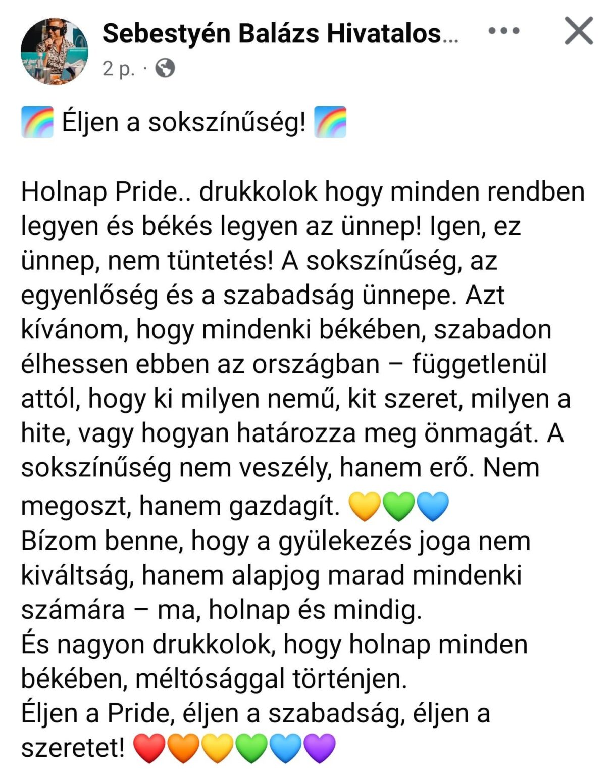 BalázsSebestyénも協力的なメッセージを送りました。