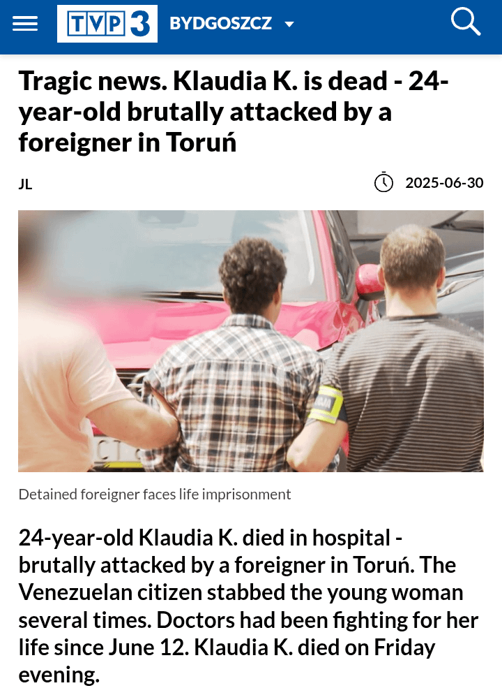 トルーで攻撃された女性であるクラウディアK.が亡くなりました