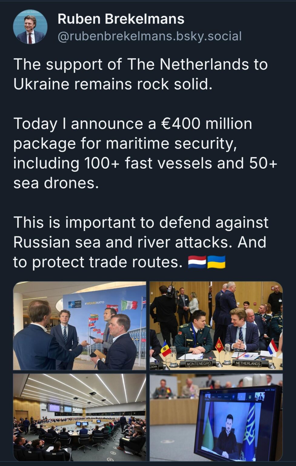 オランダはウクライナを100を超える船と50を超える海のドローンで支援します。総援助パッケージは4億ユーロの価値があります。