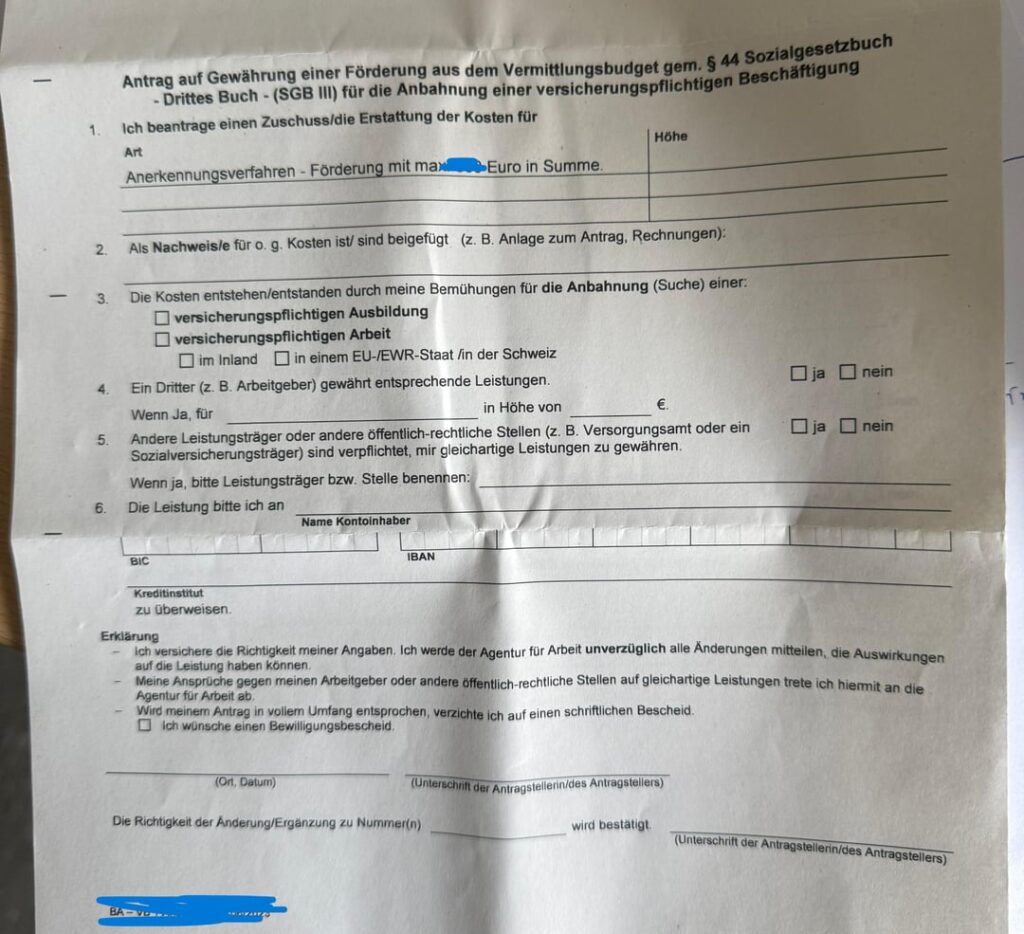 試験費用/認識料金の財政援助を受けることは、ドイツのPRまたは市民権の申請に影響しますか？