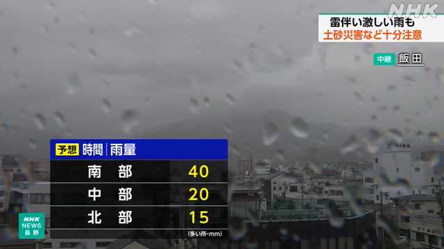 長野県南部 １４日夜から激しい雨のおそれ 土砂災害など注意 - nhk.or.jp