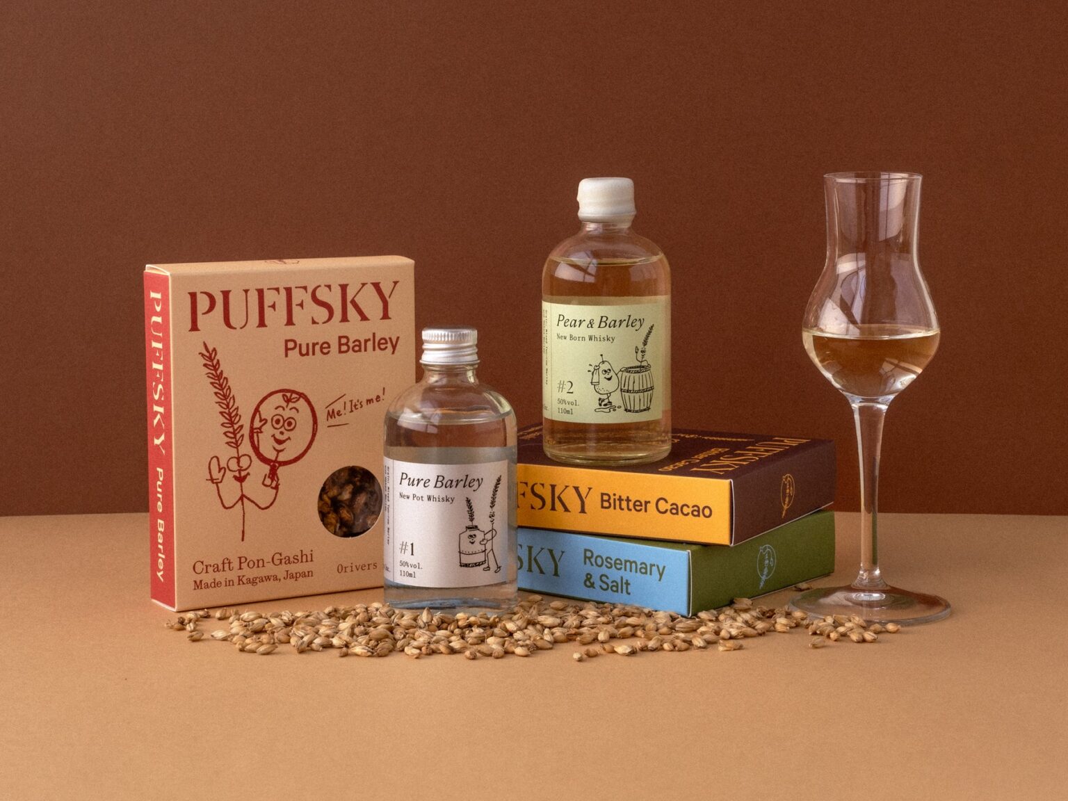 麦の文化が根付く香川の風土を活かした蒸留所を目指して。ウイスキー〈Pure Barley〉〈Pear ＆ Barley〉と、麦のポン菓子〈PUFFSKY〉を7/27(日)より販売開始 | かがわ経済ニュース｜経レポオンライン