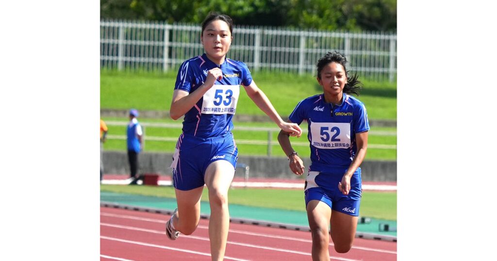 奥間（GROWTH）女子100V　ライバルとの接戦制す　沖縄県中学総体先行競技・陸上 - 琉球新報デジタル