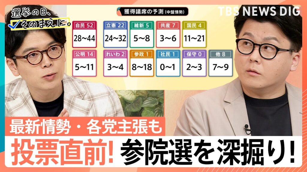 最新情勢「自公過半数割れの可能性」・物価高対策・外国人政策･･･　投票直前！参議院選挙を深掘り！【選挙の日、そのまえに】