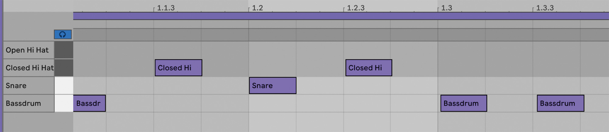 画面❹　2:37辺りからのレゲエになる部分のドラム。シンプルな8ビートらしい演奏となっているが、やはりバスドラとハイハットがわずかに遅れることでグルーヴを生み出している