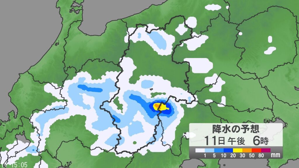 【大雨情報】「警報級の大雨」の可能性も 長野県の24時間予想降水量は北部50ミリ、中部60ミリ、南部80ミリ（12日午後6時まで・多い所で）（NBS長野放送） - Yahoo!ニュース - Yahoo!ニュース
