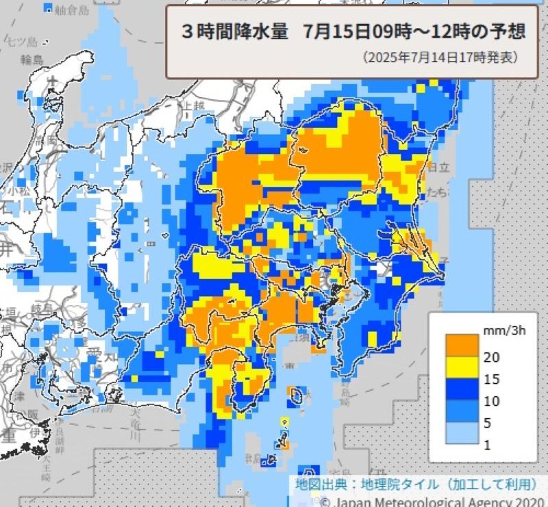 【大雨の警戒続く】埼玉であす浸水、土砂災害に注意 暖かく湿った空気が流入 大気の不安定な状態続く 48時間で160ミリの雨予報も（埼玉新聞） - Yahoo!ニュース - Yahoo!ニュース
