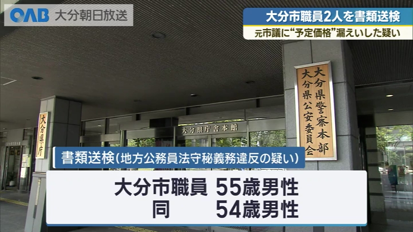 大分市入札妨事件 “予定価格”漏えいの疑い 大分市職員２人を書類送検（ＯＡＢ大分朝日放送） - Yahoo!ニュース - Yahoo!ニュース