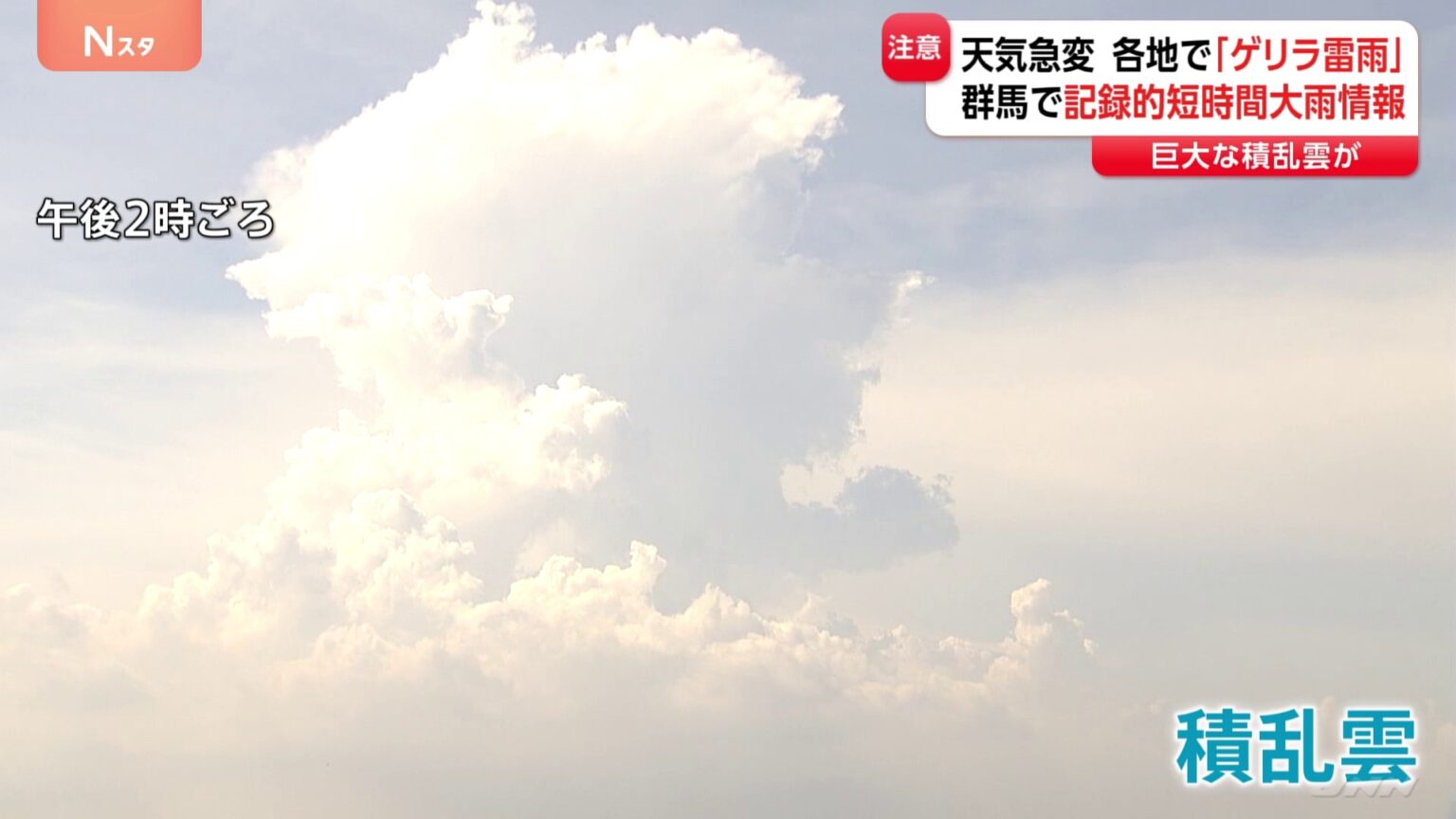 群馬県に「記録的短時間大雨情報」 1時間に約110ミリの場所も　22日夜にかけ東日本中心に「ゲリラ雷雨」のおそれ（TBS NEWS DIG Powered by JNN）