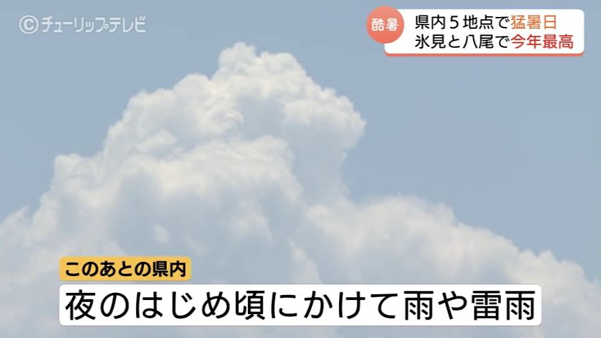 富山も猛暑日続出 氷見と八尾で今季最高 6人が熱中症疑いで搬送 80代男性1人が重症 （チューリップテレビ） - Yahoo!ニュース - Yahoo!ニュース
