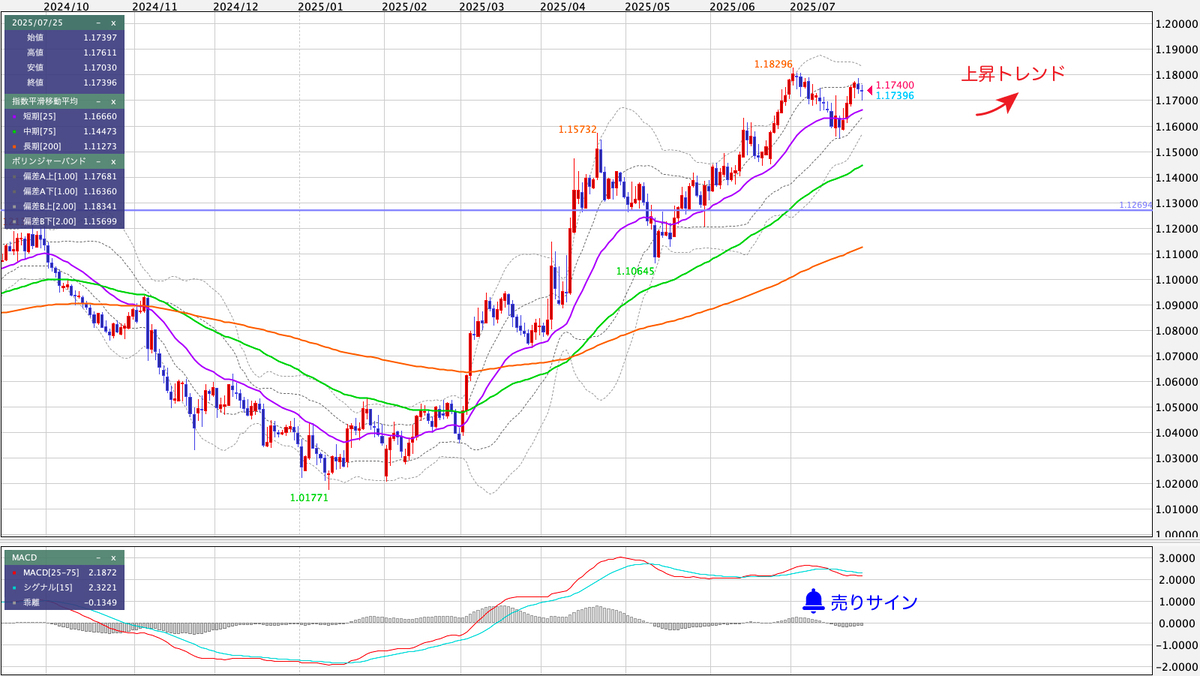EUR/USD（ユーロ/米ドル） 日足の見通し