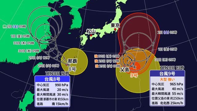 熱帯低気圧から再び「台風８号」に復活 大型で強い９号も北上 松山で猛暑日８月３日まで続く予想【愛媛】（テレビ愛媛） - Yahoo!ニュース - Yahoo!ニュース